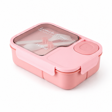 Bento Box | Microwave-Safe Silicone Base | 3 Compartments & Built-In Cutlery | Leakproof Design