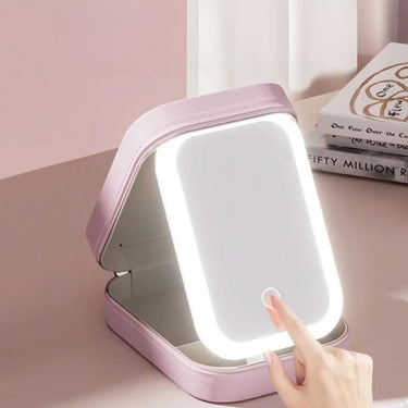 Travel Makeup Case | LED Mirror with USB Rechargeable Light | PU Leather Compact Organizer