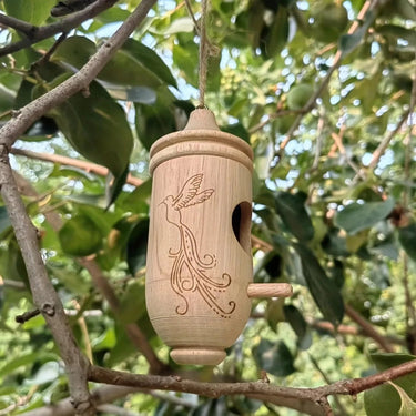 Hanging Birdhouse Set 3-Pack | Engraved Natural Wood | Integrated Metal Hanger | Garden & Balcony