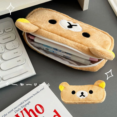 Kids Pencil Case | Kawaii Plush Cartoon Bear Design | Zipper Pen Pouch Organizer