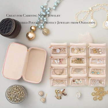 Jewelry Organizer | 12 Zippered Compartments | Soft Faux Suede Interior | Tangle-Free Storage