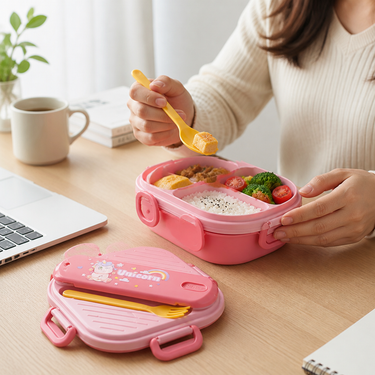 Bento Lunch Box | 3 Compartments & Leakproof Seal | Includes Fork & Spoon | Travel-Friendly