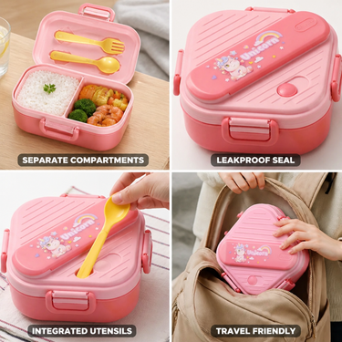 Bento Lunch Box | 3 Compartments & Leakproof Seal | Includes Fork & Spoon | Travel-Friendly