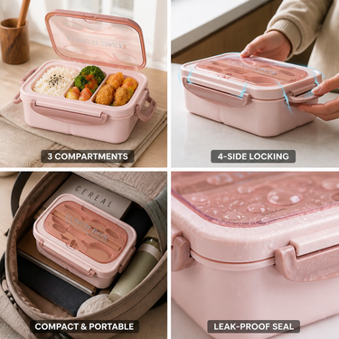 Bento Lunch Box | Leak-Resistant Locking Lid | Compartmentalized, 1200 ml