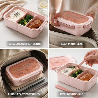 Bento Lunch Box | Leak-Proof Closure | 1200ml Capacity & Divided Interior | Office & School